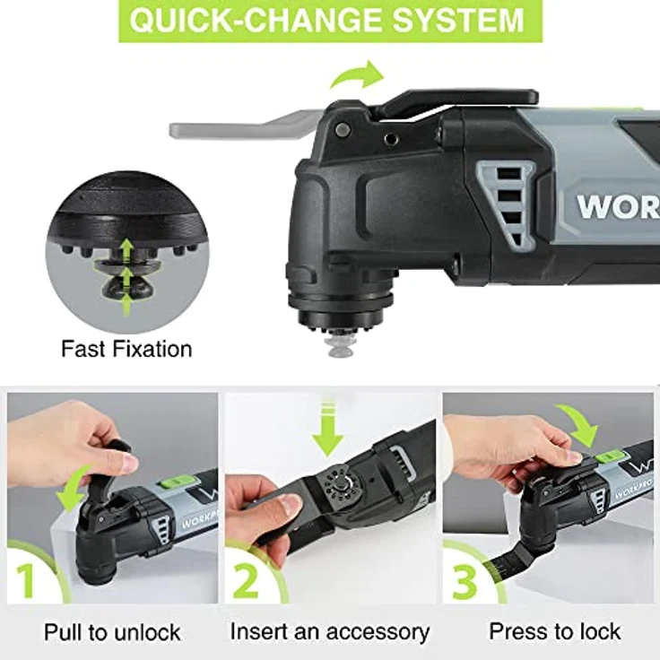 WORKPRO 300W Multifunktionswerkzeug, Oszillierende Säge mit 17 Zubehör und Aufbewahrungstasche, 7 Drehzahl 15000-23000 rpm, in Schwarz – Bild 4