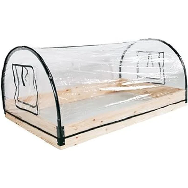 Spetebo Frühbeet mit Holzrahmen 120 x 80 cm Foliengewächshaus Metallrahmen transparent-natur-dunkelgrün, mit 2 Fenstern und stabile Metallkonstruktion – Bild 2