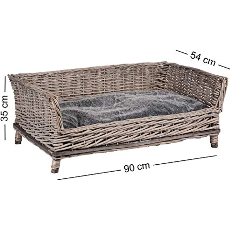 UNUS RM E-Commerce Hundebett Hundekorb Hundekörbchen aus Weide eckig mit Kissen grau für große und kleine Hunde 88 cm Breite – Bild 4