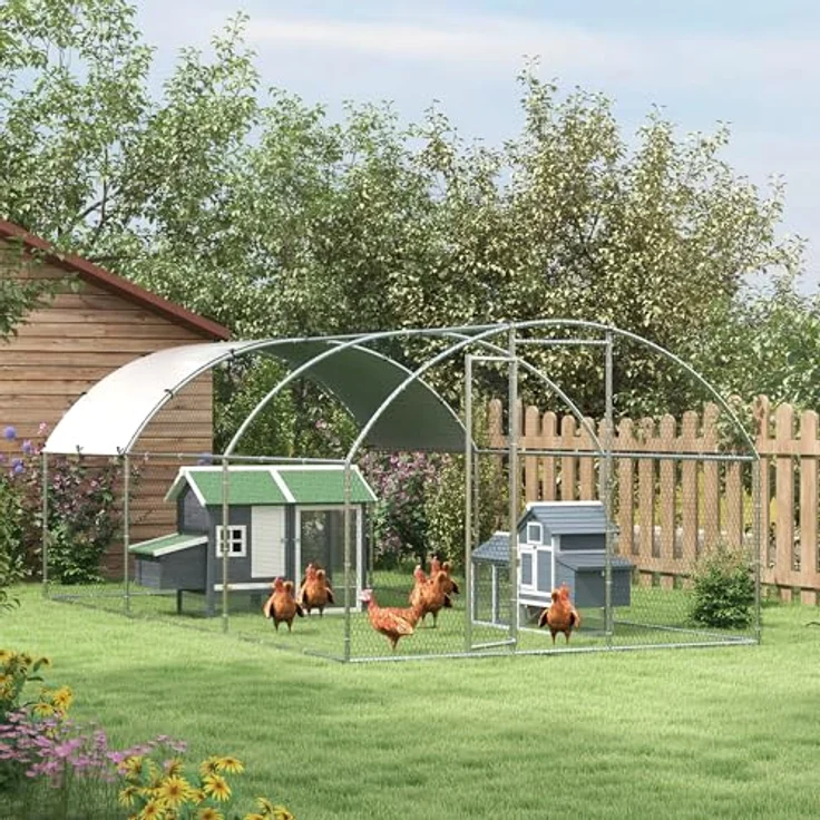 PawHut Hühnerstall Zwerghühnerstall mit Freigehege, Nistkasten und herausnehmbarer Bodenwanne für Garten und Balkon, grau – Bild 8