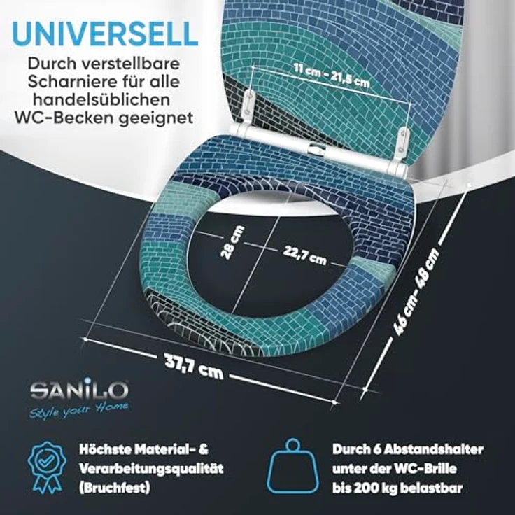 Sanilo WC Sitz Top Fix Marin, mit Absenkautomatik, bruchfestem Holz und antibakterieller Beschichtung – Bild 5