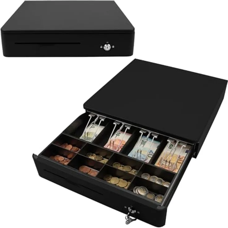 Olympia M 405 Schwarz, Kassenlade mit 8 Münzfächern & 4 Scheinfächern, robustes Vollmetallgehäuse, elektrisch ansteuerbar mit Schloss & RJ11/RJ12-Anschluss