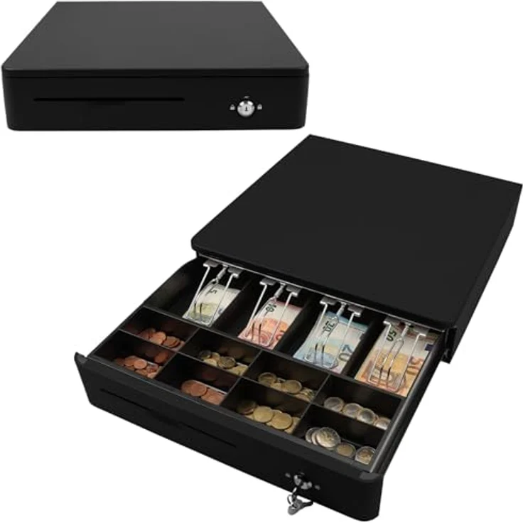 Olympia M 405 Schwarz, Kassenlade mit 8 Münzfächern & 4 Scheinfächern, robustes Vollmetallgehäuse, elektrisch ansteuerbar mit Schloss & RJ11/RJ12-Anschluss – Bild 1