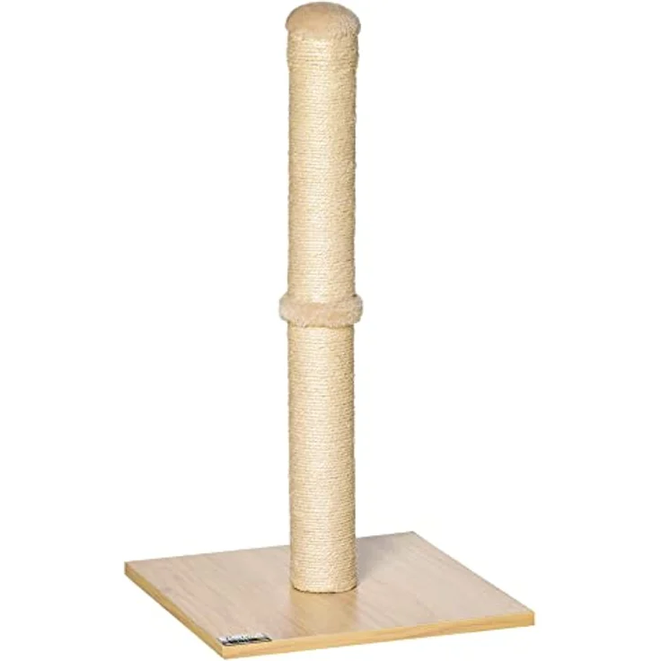 PawHut Kratzstamm für Katzen Kratzsäule aus Sisal Stabiler Kratzbaum Kratz Spielzeug Katze mit Ball 60 cm Spanplatte Sisal Beige+Eiche 34 x 34 x 60 cm – Bild 1