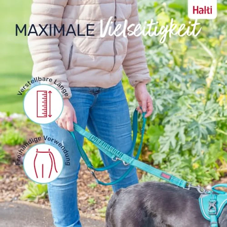 Company of Animals HALTI Anatomy Multifunktionsleine mit Ruckdämpfer, Doppelführleine für Welpen bis 25 kg, reflektierend, Größe S, Magenta – Bild 5