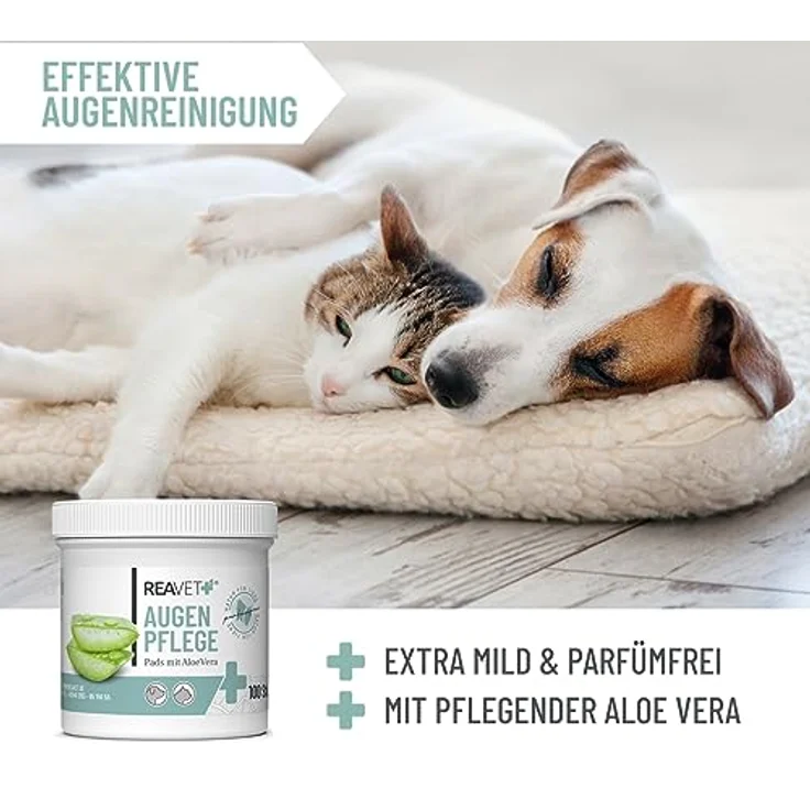 ReaVET Augenpflege Hund 100 Stück – Augenpads Hund I Sanfter Augenreiniger für Hunde, Milde & Schonende Reinigungstücher mit Augentrost, Tränenfleckentferner Hund ohne Reizen, Augen Reinigungspads – Bild 5