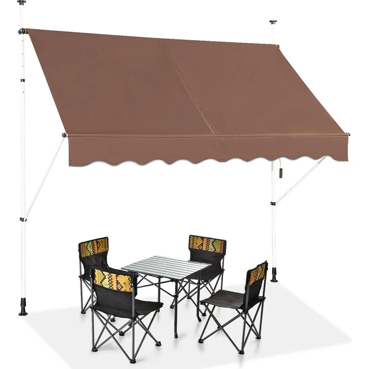 GOPLUS Klemmmarkise Balkon, höhenverstellbare Terrassenmarkise 200cm, UV-beständig, ohne Bohren, braun