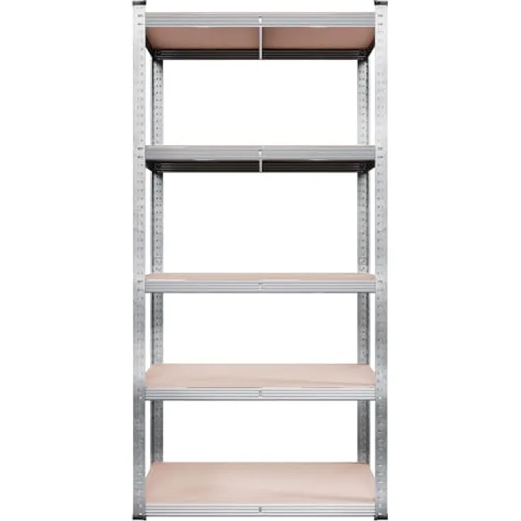 Tronitechnik® Schwerlastregal, Kellerregal, Lagerregal 40 x 90 x 180 cm, 875 kg belastbar, 5 verstellbare Ablagen, silbern