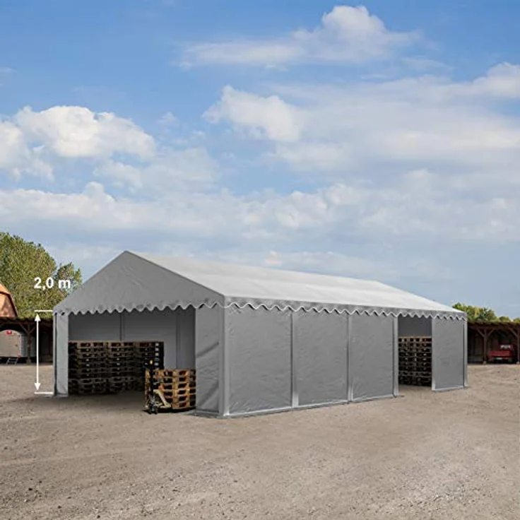 TOOLPORT Lagerzelt 5x10 m Industriezelt Unterstand PVC Plane 750 N grau mit Bodenrahmen und Dachverstärkung – Bild 2
