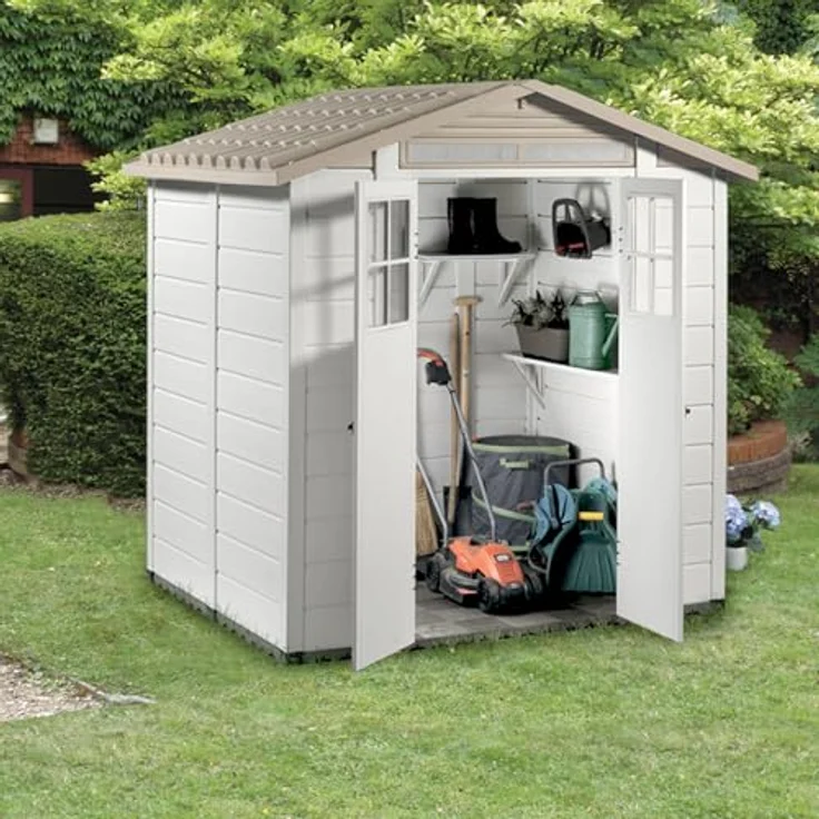GAROFALO Gartenhaus Tuscany Evo 200, PVC mit Boden, 3,98 m², 2 Türen und Schloss, wetterfestes Geräteschuppen für Außenbereich (H. 216 x L 220 x T 181 cm) – Bild 2