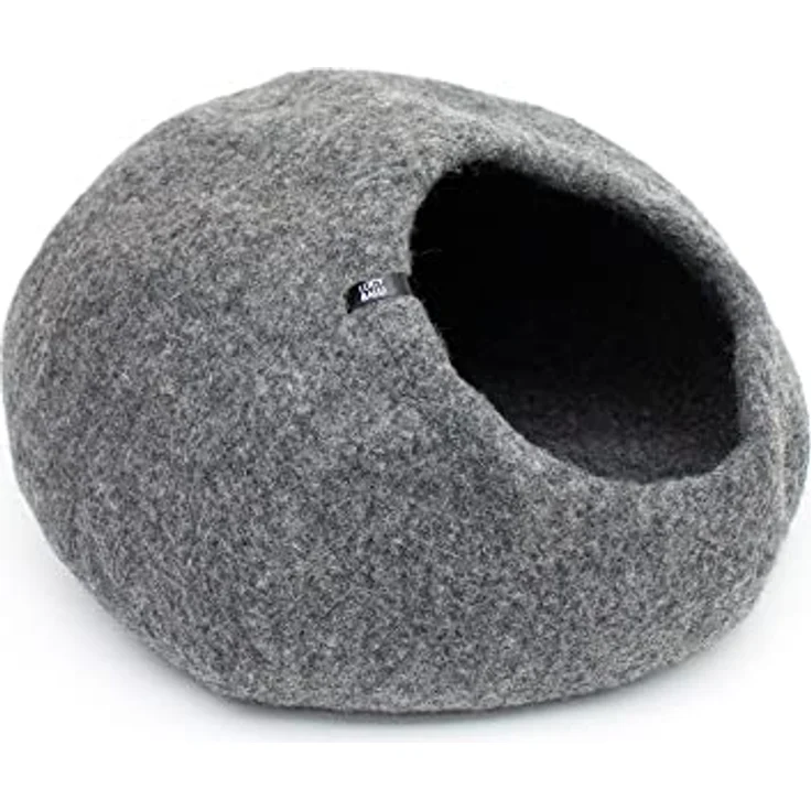 LucyBalu® Premium Katzenhöhle aus Filz, handgefertigt in Nepal, 100% Schafwolle, grau, 45x45x28 cm, geruchsneutral und antistatisch – Bild 1
