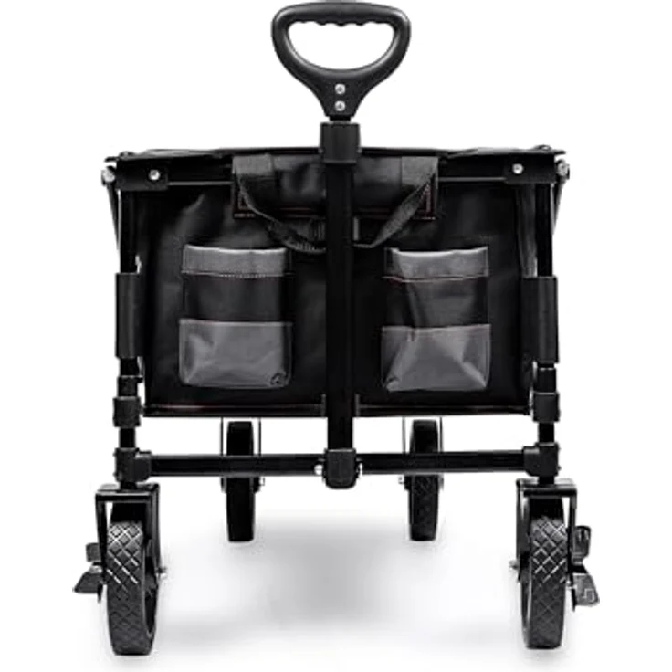 Black+Decker Bollerwagen BDCWBK01, faltbar mit Klettverschlussfach, 2 Außentaschen, Vollgummi-Reifen und Feststellbremse, bis 80 kg Tragkraft, schwarz – Bild 2