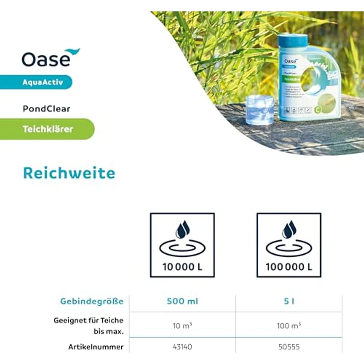Oase 43140 AquaActiv PondClear Teichklärer 500 ml - sofort wirkende Teichpflege bindet Schwebealgen und wirkt gegen nicht filtrierbare Verunreinigungen im Teich Schwimmteich Koiteich – Bild 4