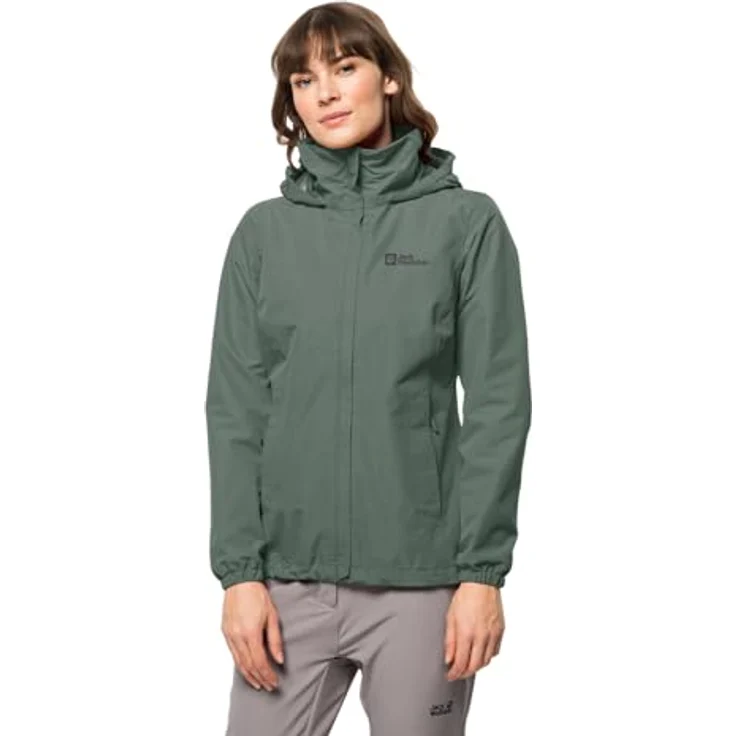 Jack Wolfskin Stormy Point, Damen Wetterschutzjacke, wasserdicht und atmungsaktiv, Grün, Größe L – Bild 1