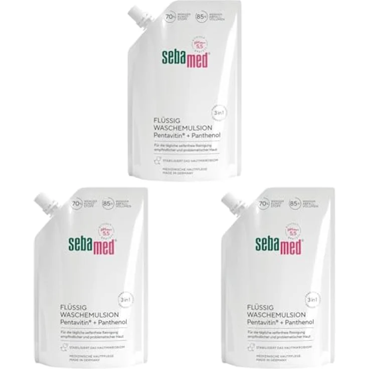 Sebamed Flüssig Wasch-Emulsion Nachfüllbeutel 400 ml, milde Reinigung für empfindliche Haut, pH-Wert 5,5, vegan, umweltfreundlich – Bild 1