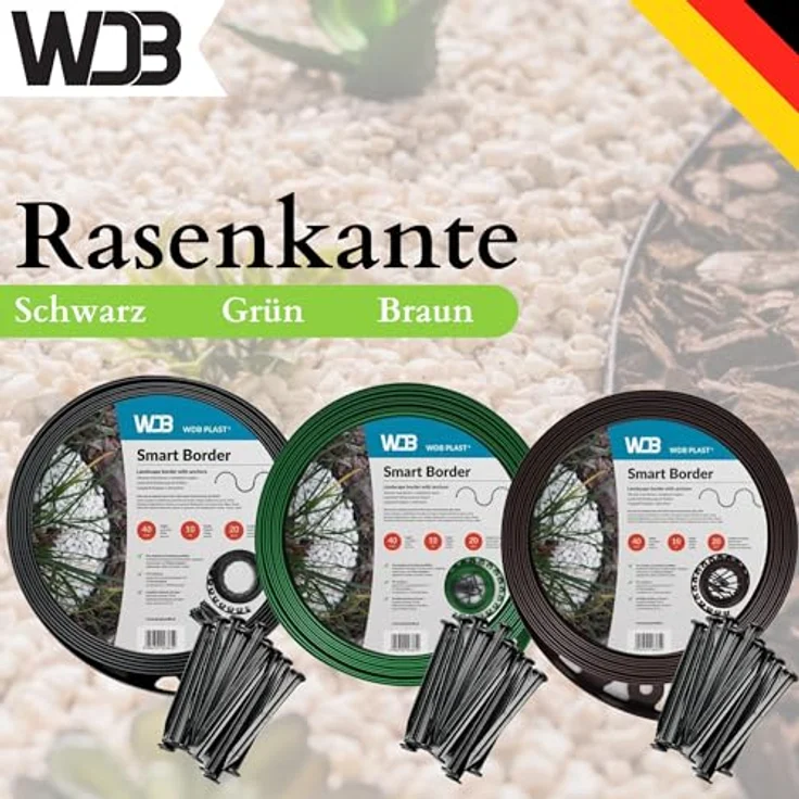 WDB Flexible Rasenkante aus Kunststoff, 20m lang und 5cm hoch, mit 40 Befestigungsnägeln, schwarz RAL 9005, witterungsbeständig und einfach zu installieren – Bild 2