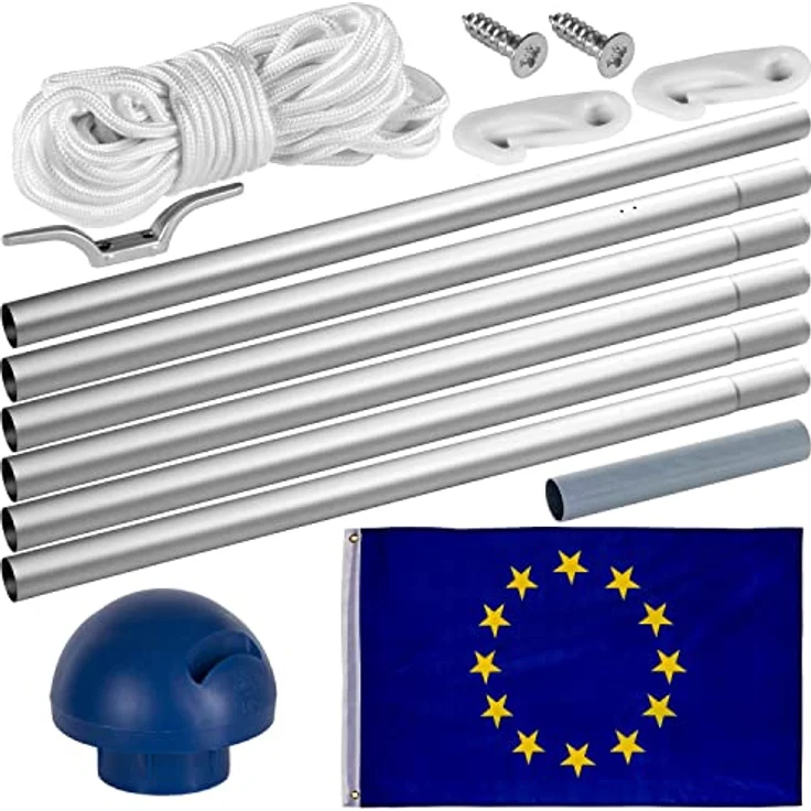 FLAGMASTER Teleskop Fahnenmast Aluminium 6,50m, 5-fach höhenverstellbar, Komplettset mit 30 verschiedenen Fahnen zur Wahl – Bild 2