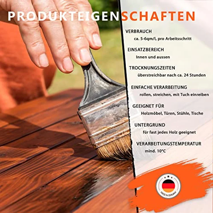 BEKATEQ Leinölfirnis 2,5l Holzöl für innen & außen, wasser- und schmutzabweisend, farbvertiefend, für Holzböden, Möbel, Douglasie, umweltfreundlich – Bild 2