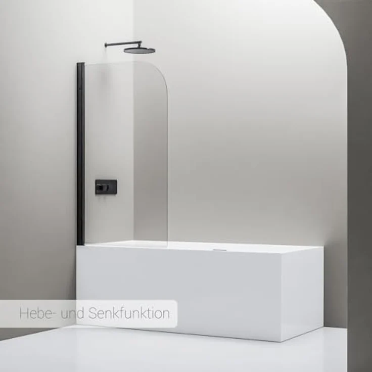 NEXTREND Schwenkbarer Badewannenaufsatz NT201, Duschabtrennung aus 6 mm Nano Echtglas, Größe: 80x140cm, Profilfarbe: Schwarz matt – Bild 3