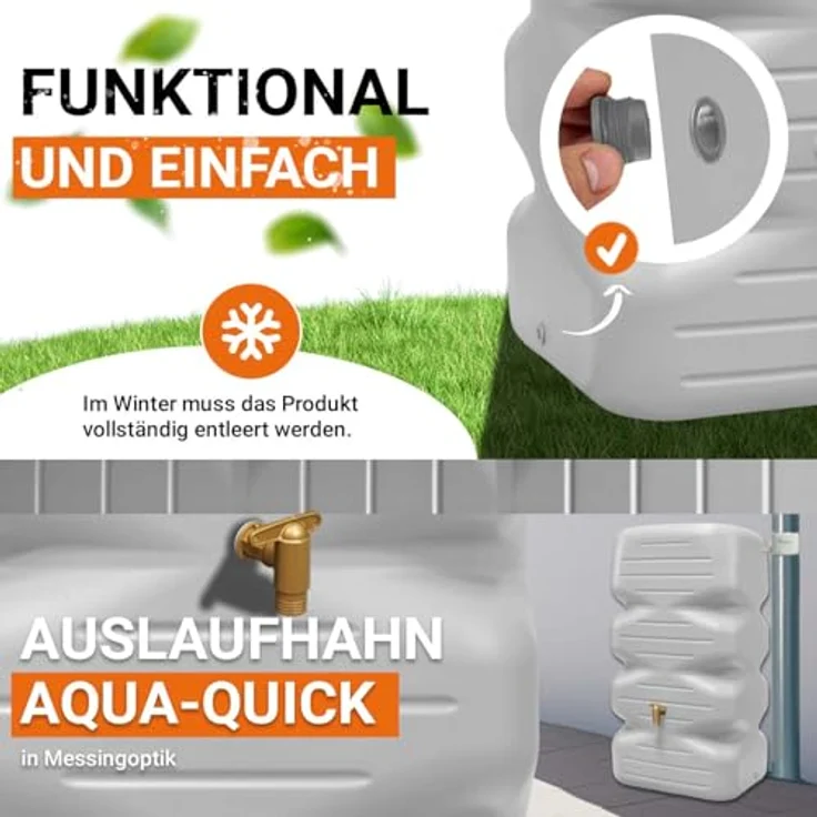 Garantia CUBUS Regentonne Komplett-Set 340 Liter betongrau - Umweltfreundliche Regenwassernutzung, modernes Design, praktische Wasserentnahme – Bild 5