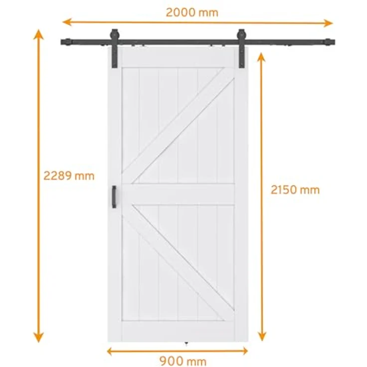 inova Schiebetür Komplettset Weiß 900x2150mm, Scheunentor mit offener Laufschiene schwarz und Softclose – Bild 2