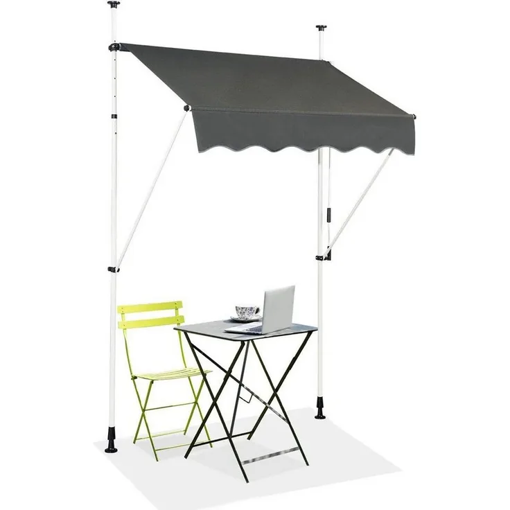 KOMFOTTEU Klemmmarkise Sonnenmarkisen höhenverstellbare Klemmmarkise, 1,5m, Grau, Aluminiumrahmen, Oxford-Tuch, leicht zu montieren