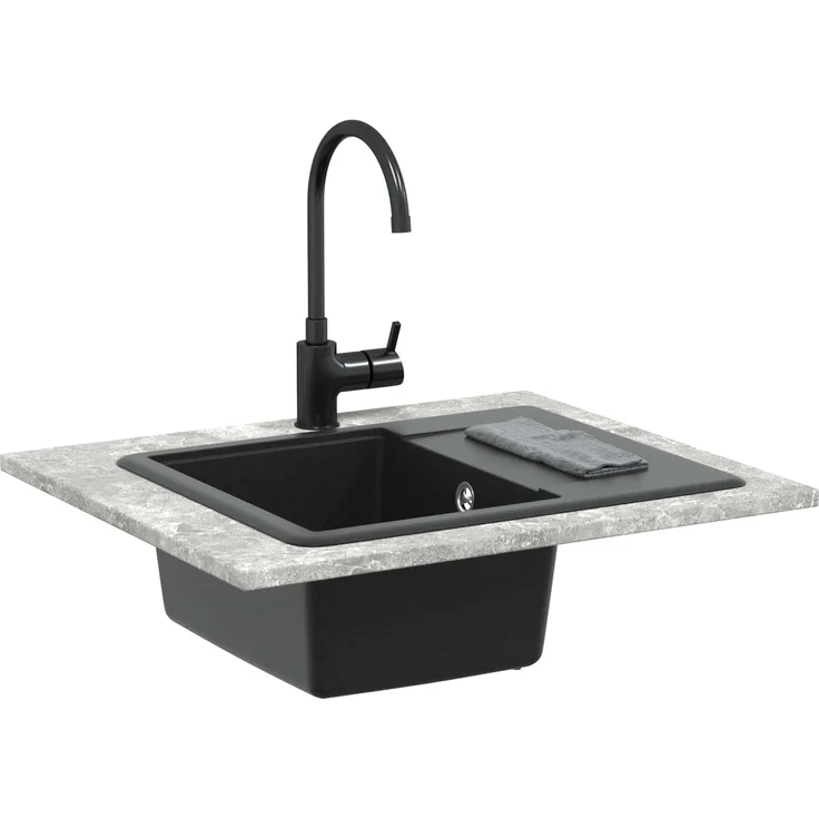 vidaXL Waschbecken Schwarz 560 x 460 mm, 80% Quarz und 20% Harz, kratzfest und hitzebeständig