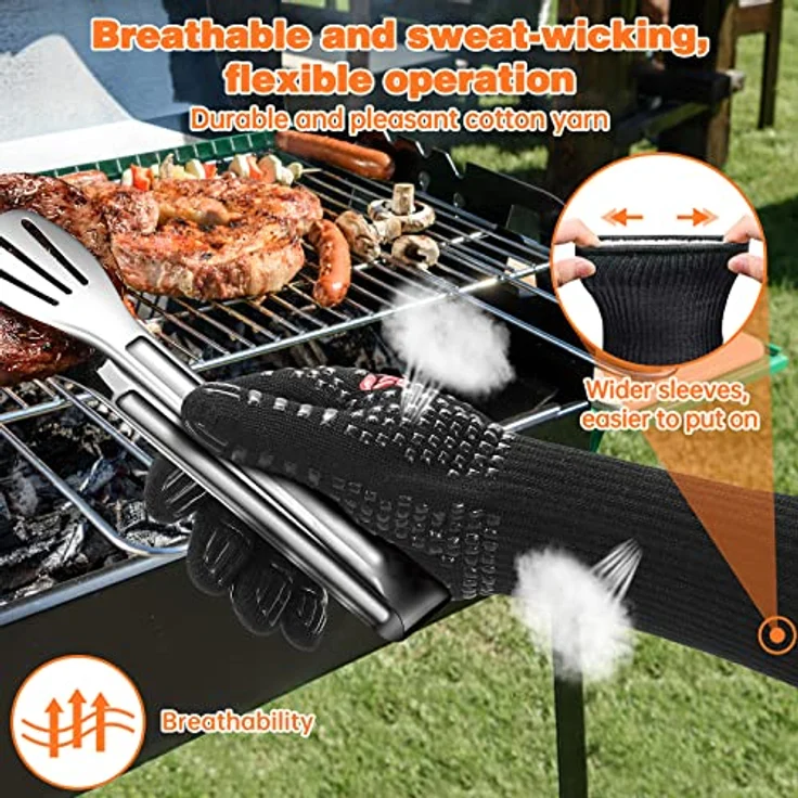 SPGOOD Grillhandschuhe, hitzebeständig bis 800 Grad, feuerfeste Koch- und Backhandschuhe, rutschfest, Schwarz, L/XXL – Bild 4