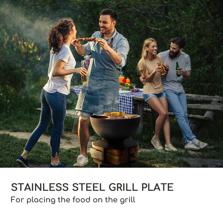 Savage 2.0 Rund Feuerschalen-Grill Ø: 60 cm stabiler Sockel Holzlager Schwarz – Bild 6