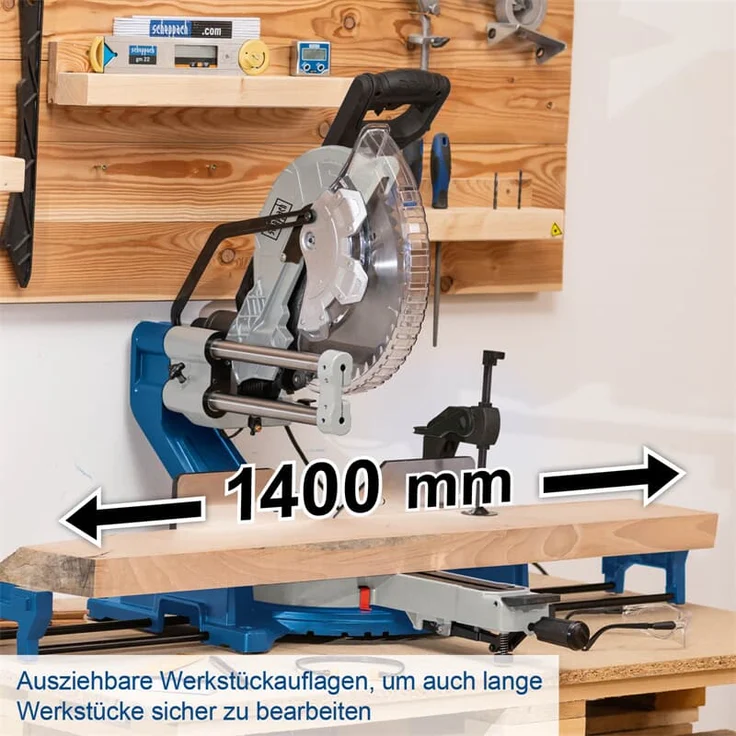 Scheppach Kapp-Zugsäge Gehrungssäge HM305SL mit Laser | XXL-Schnitthöhe max 180mm | Schnittlänge 340mm | Beidseitig 48°neigbarer Sägekopf | 230V 2000W | Ø305mm Sägeblatt | Posaunenauszug & Softstart – Bild 10