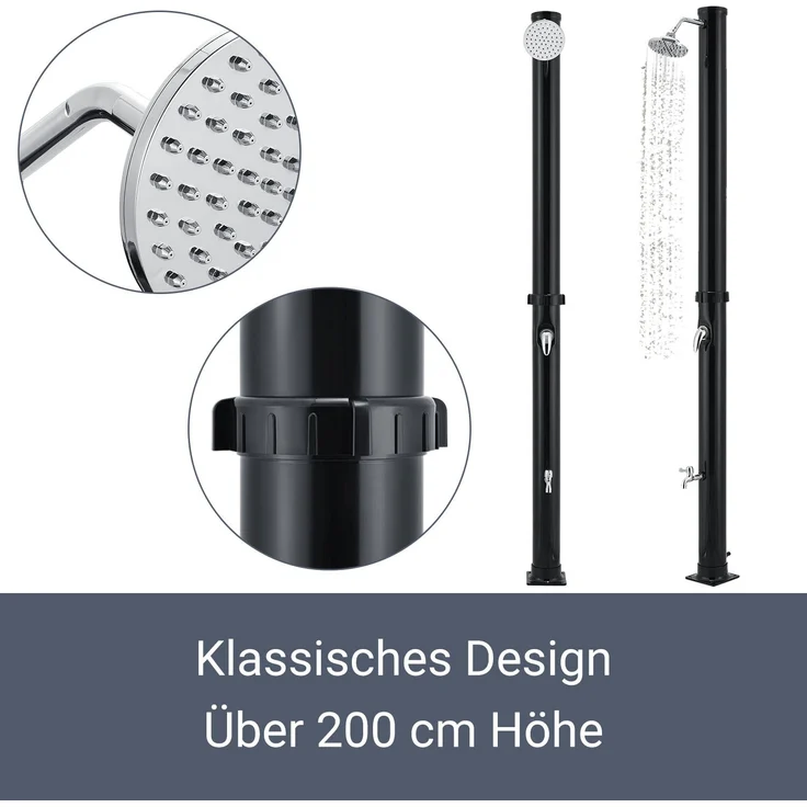 Juskys Solardusche Victoria 20 l Gartendusche mit Regendusche und Thermostat Schwarz Gartenschlauch Anbindung justierbare Duschkopf-Halterung – Bild 7