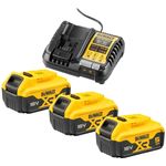 DeWALT Akku-Set DCB1104P3-QW, 18V, 5Ah, 3x XR-Akku DCB184 inkl. Schnellladegerät für XR-Schiebe Akkus und Flexvolt