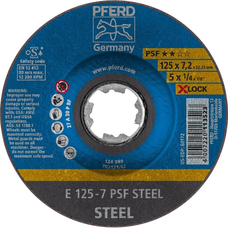 PFERD Schruppscheibe, 10 Stück, 115 x 7,2mm, X-LOCK (22,23 mm), PSF STEEL, 62011115 – für schnelle und komfortable Werkzeugwechsel – Bild 2