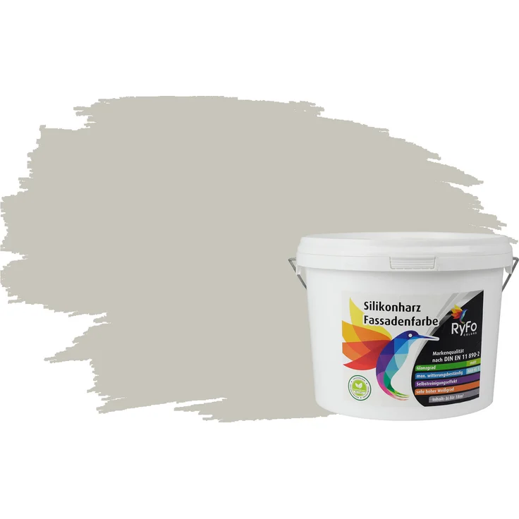 RyFo Colors Silikonharz Fassadenfarbe Lotuseffekt Trend Mondgrau 3l - bunte Fassadenfarbe, weitere Grau Farbtöne und Größen erhältlich, Deckkraft Klasse 1 – Bild 1