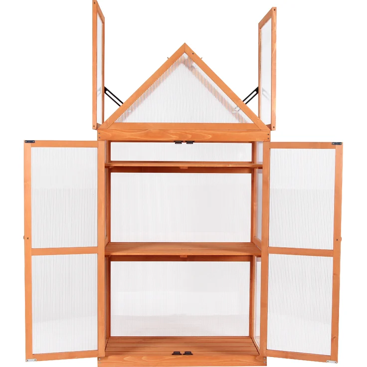 MCombo 3 Etage Gewächshaus 0800, Aufzuchtschrank Treibhaus Pflanzenhaus Tomatenhaus, höhenverstellbar, aufklappbar, aus Holz und Polycarbonat, 47 x 80 x 149 cm – Bild 2