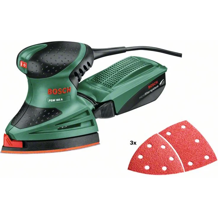Bosch Multischleifer PSM 160 A, 3 Schleifblätter, Karton (160 W, Schwingzahl 24.000 min-1, Schwingkreis-Ø 1,6 mm) – Bild 1