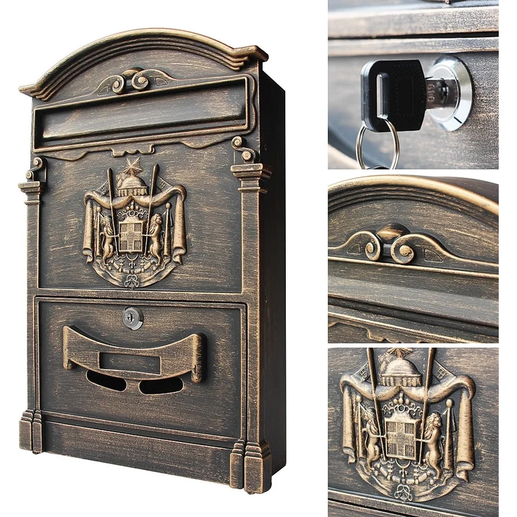 Briefkasten Antik Wandbriefkasten Briefkastenanlage Mailbox Letterbox Gold – Bild 2