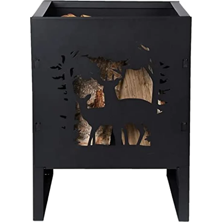 Esschert Design Feuerkorb quadratisch, Motiv Hirsche, L 30,3 x B 30,2 x H 40,1 cm – Bild 3