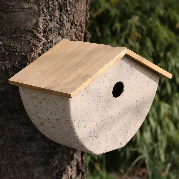 GAUMENKICK Vogelhaus - Nistkasten - Bambus - H: 20,5cm - L: 28cm - beige