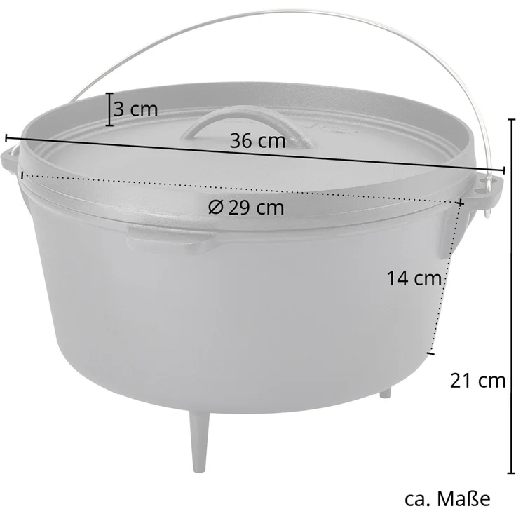 TAINO Dutch Oven Gusseisen 8L D 36cm Set Deckelheber Ständer Zubehör Cast Iron – Bild 3