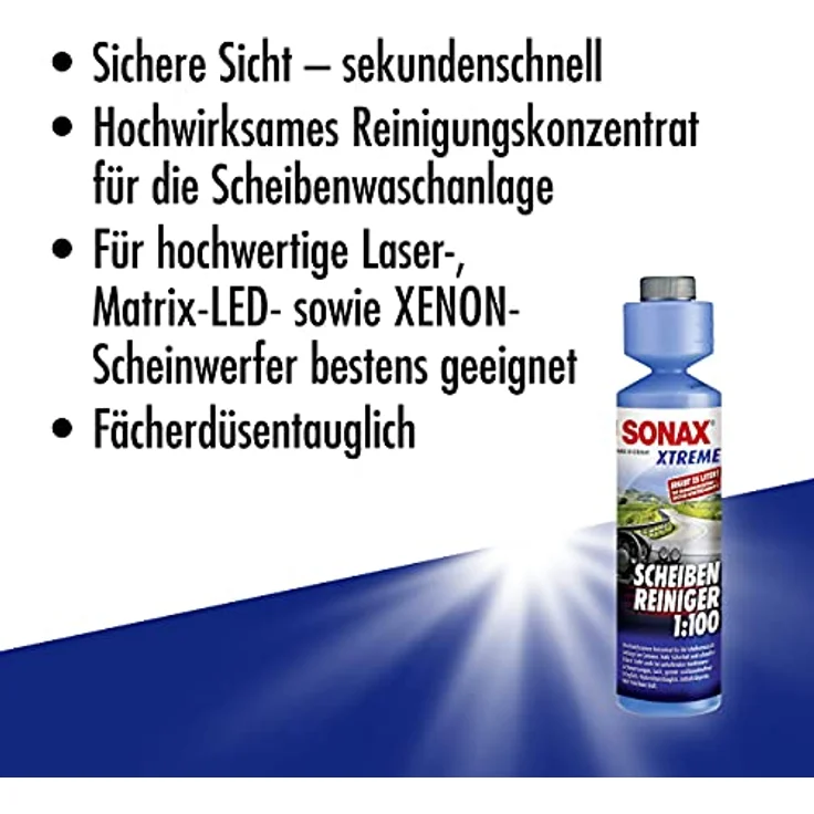 SONAX 02711410  XTREME ScheibenReiniger 1:100 250 ml Reinigungskonzentrat mit frischem Duft für die Scheibenwaschanlage Fächerdüsentauglich Lack-, gummi- und kunststoffverträglich – Bild 3