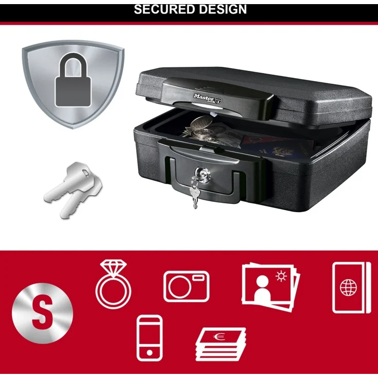 MASTER LOCK Sicherheitskassette (Feuer- und Wasserfest) (Small) (Schlüsselschloss) H0100EURHRO Für Ausweise, Dokumente, kleine Elektrogeräte, Juwelen usw. – Bild 2