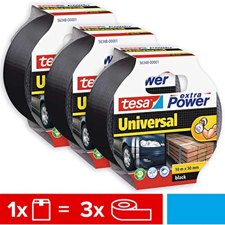 Tesa extra Power UNIVERSAL 56348 Gewebeklebeband Schwarz (L x B) 10m x 50mm 3St. - Preisvergleich – Bild 2