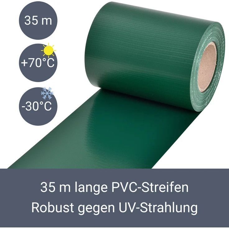 Juskys PVC Sichtschutzstreifen Doppelstabmatten Zaun - 35m x 19 cm - 30 Befestigungsclips - grün - Zaunfolie Sichtschutz Windschutz Garten Gartenzaun – Bild 5