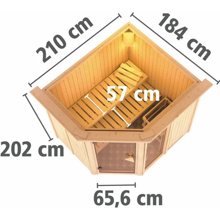 Karibu Sauna Fiona 2 mit Kranz Set mit Ofen 9 kW Edelstahl, externe Steuerung Easy – Bild 3