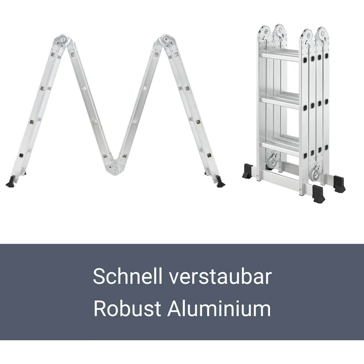 Juskys Aluminium Multifunktionsleiter 3x4 Stufen - 3,6 m Länge klappbar – Leiter 4-teilig bis 150 kg - Gelenkleiter Klappleiter Stehleiter Aluleiter – Bild 5