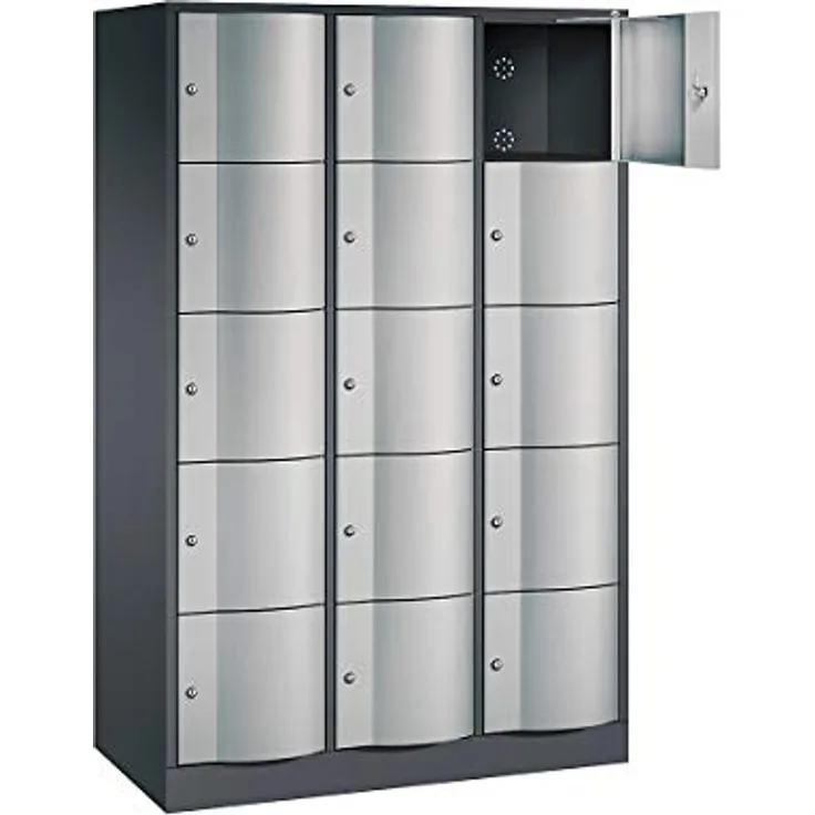 Schließfachschrank - HxBxT 1950 x 1150 x 540, 15 Fächer - schwarzgrau RAL - CP