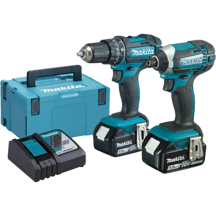 Makita DLX2131TJ Akku-Kombo-Kit mit Akku-Schlagbohrschrauber DHP482 und Akku-Schlagschrauber DTD152 mit 2x 5 Ah Akku und Schnellladegerät mit MAKPAC