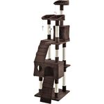 Juskys Kratzbaum Amy Braun – Katzenbaum 170 cm hoch mit Höhle, Liegeflächen, Leitern & Sisal-Stämme – Stabiler Kletterbaum für Katzen