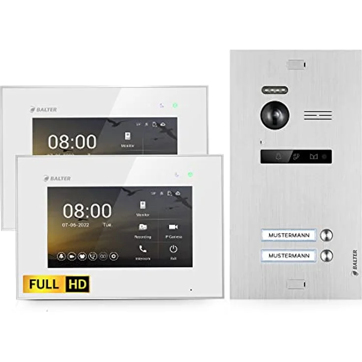 Balter Video-Türsprechanlage EVO HD 2 Familienhaus (Komplettset, 2 Monitore, Mit Full HD Kamera) – Bild 2